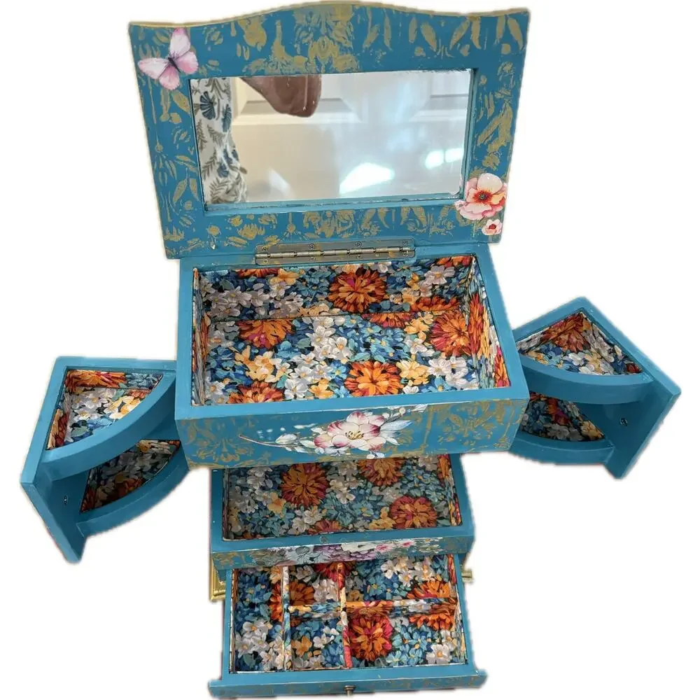 Upcycled Vintage Wooden Jewelry Box with Bonus Trinket Box
